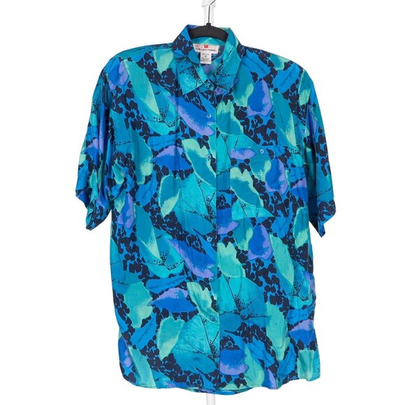 Stunt Collections VTG Button Up Shirt S Womens Silk Blue Green Abstract Purple - Picture 1 of 5